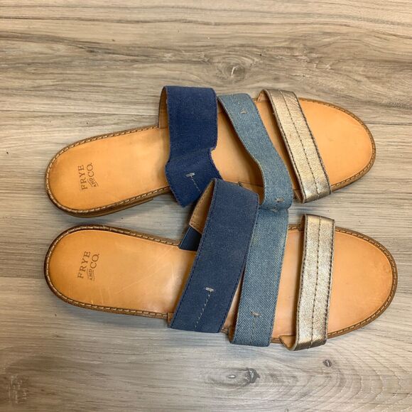 Frye and Co Womens Evie Slip On Sandals Flat Slide 3 Straps Casual Blue Size 11M - Picture 6 of 9
